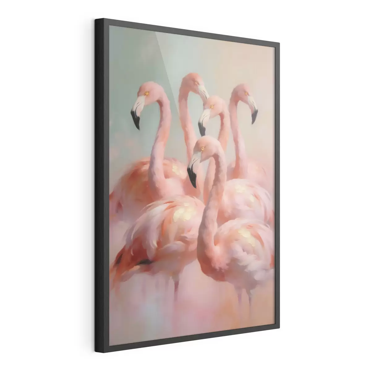 Plakāts Rozā flamingo maigās pasteļtoņos eļļas glezniecības stilā f49726