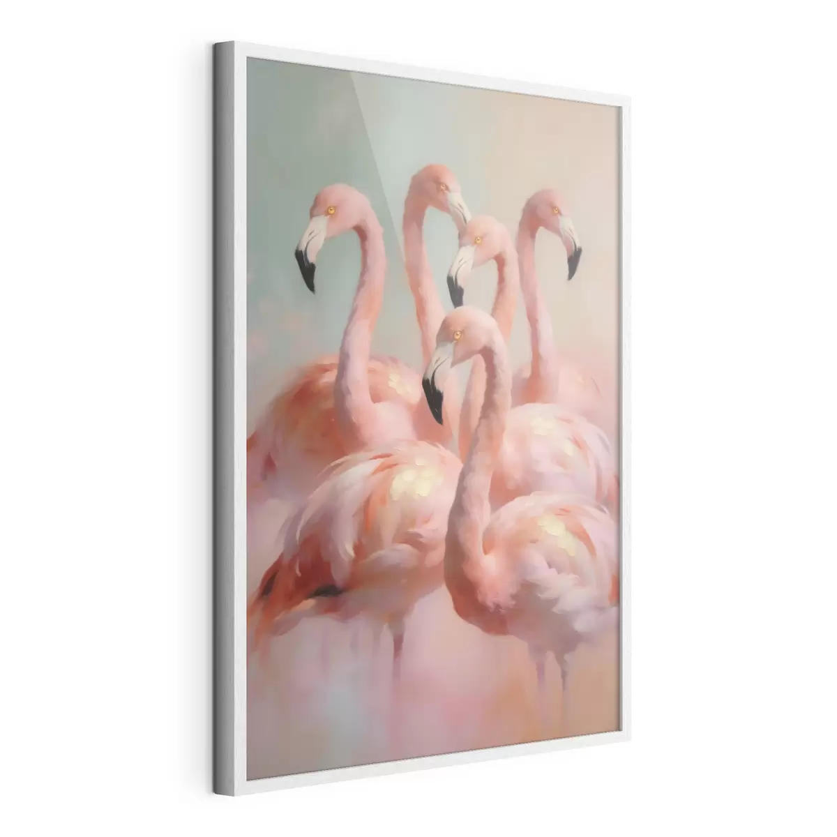 Plakāts Rozā flamingo maigās pasteļtoņos eļļas glezniecības stilā f49726