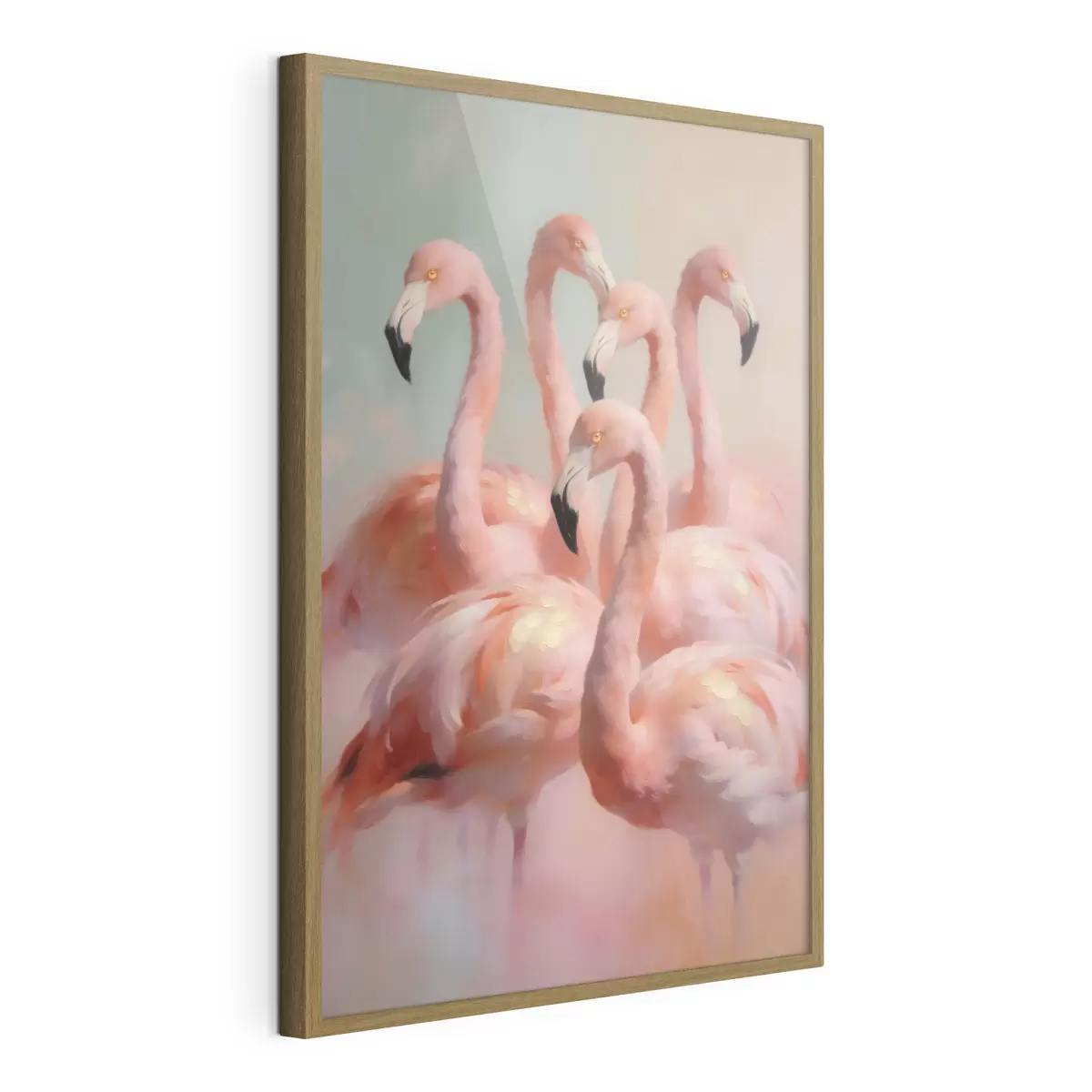 Plakāts Rozā flamingo maigās pasteļtoņos eļļas glezniecības stilā f49726