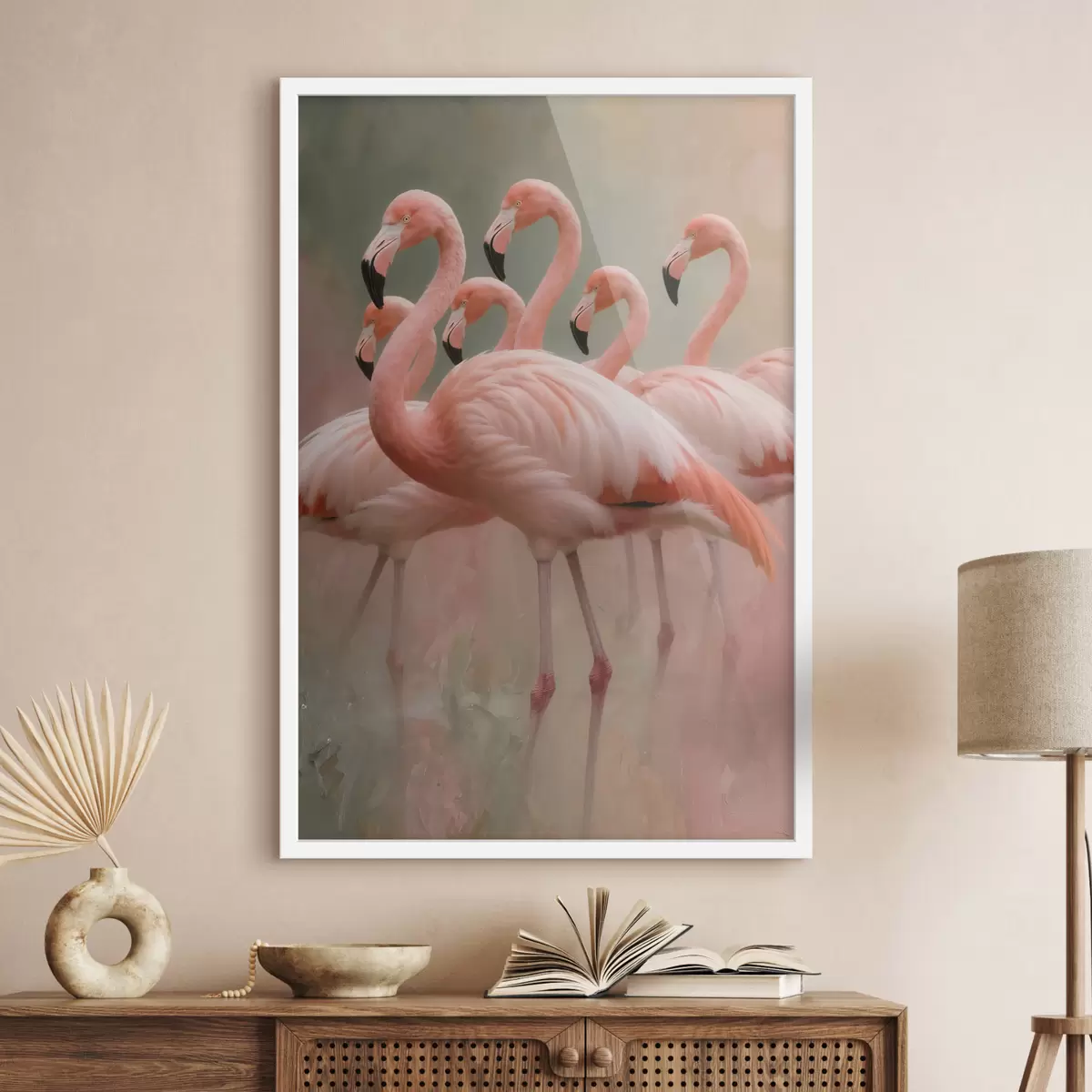 Plakāts Dekoratīvs flamingo barības portrets mūsdienīgā glezniecības stilā f49727