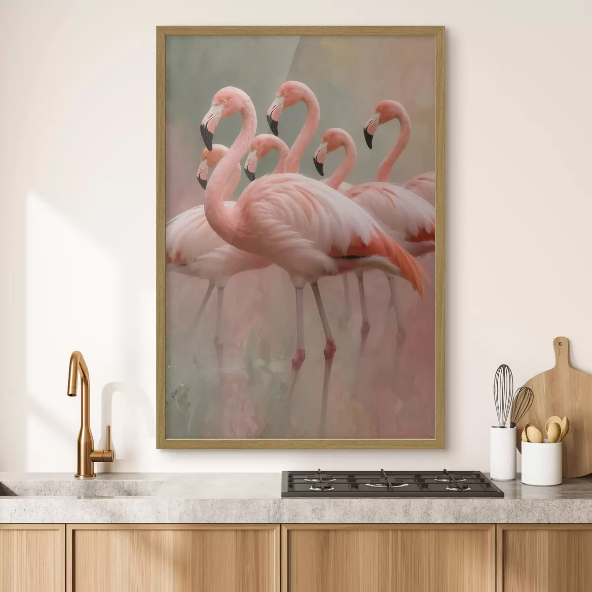 Plakāts Dekoratīvs flamingo barības portrets mūsdienīgā glezniecības stilā f49727