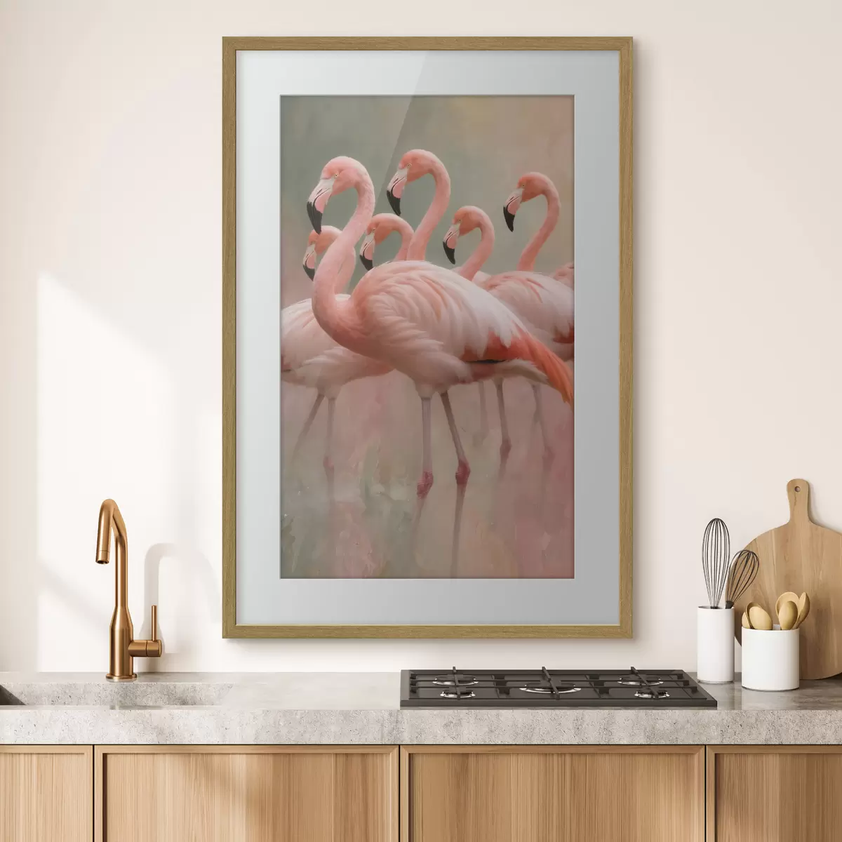 Plakāts Dekoratīvs flamingo barības portrets mūsdienīgā glezniecības stilā f49727