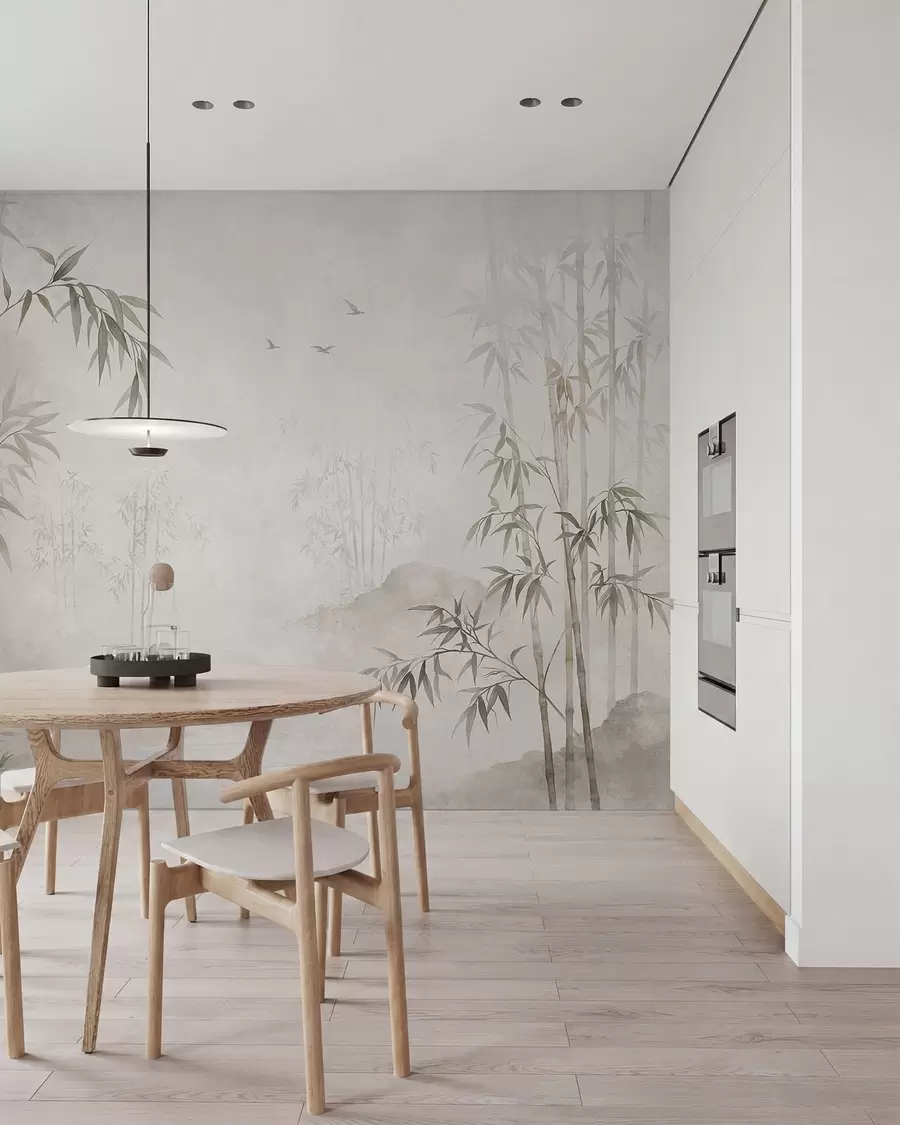 Fototapetes Miglas apklāts bambusu birzs pie rāmajiem ūdeņiem w05732
