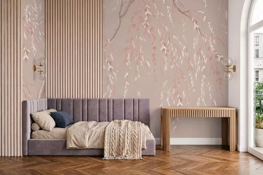 Fototapetes Maigi rozā zari ar gaišām lapām w05812v3