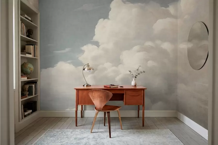 Fototapetes Pērļu migla ar maigiem, krēmveida mākoņiem, kas peld pāri rāmajai debesijām w05855