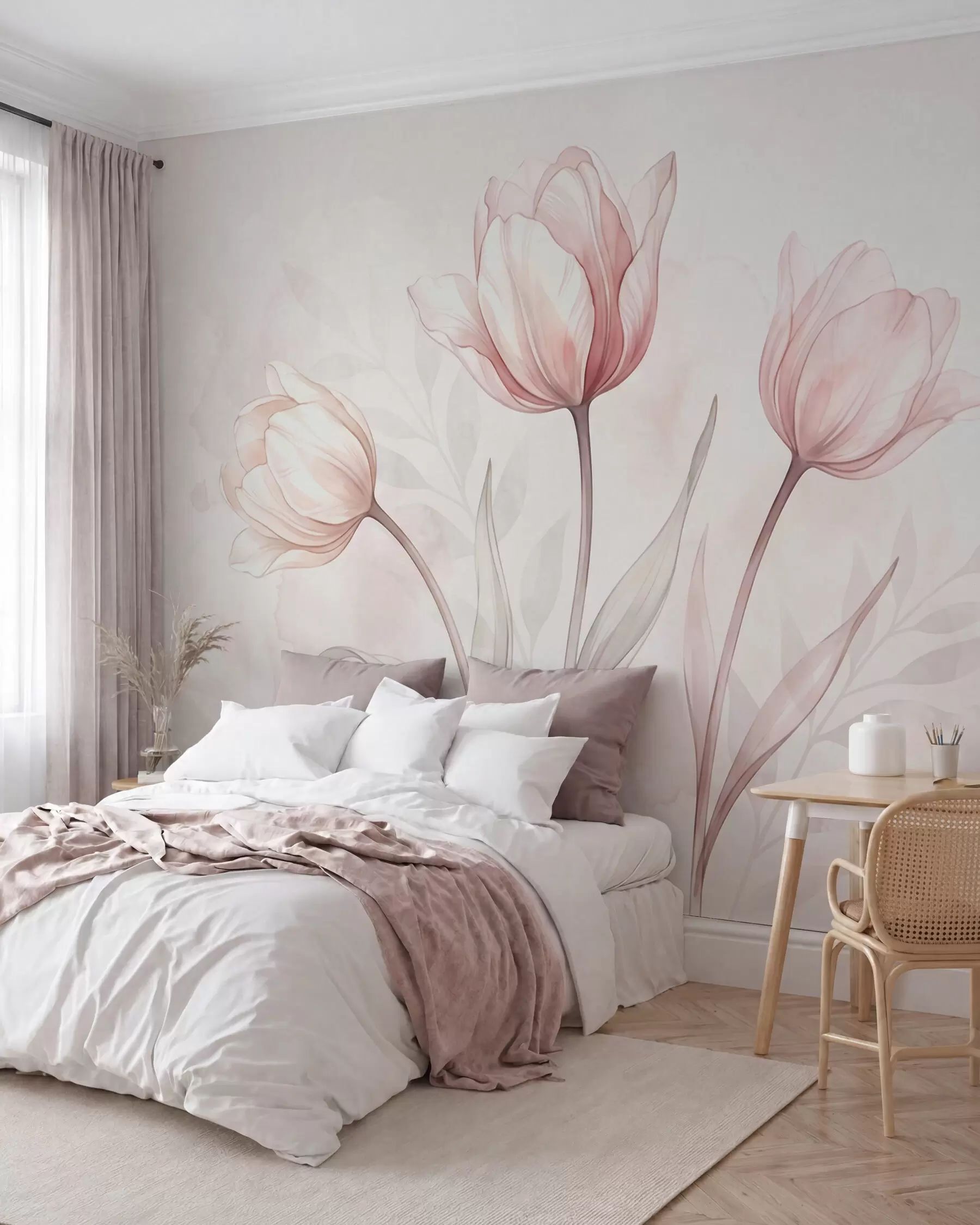 Fototapetes Tulpes pūderrozā toņos w10005