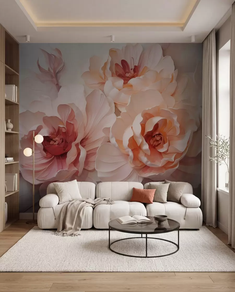 Fototapetes Peonijas koraļļu toņos w05639