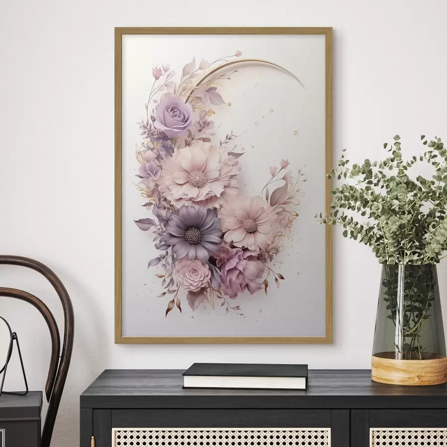 Fototapetes Purpursarkana pusmēness ar peonijām f50760