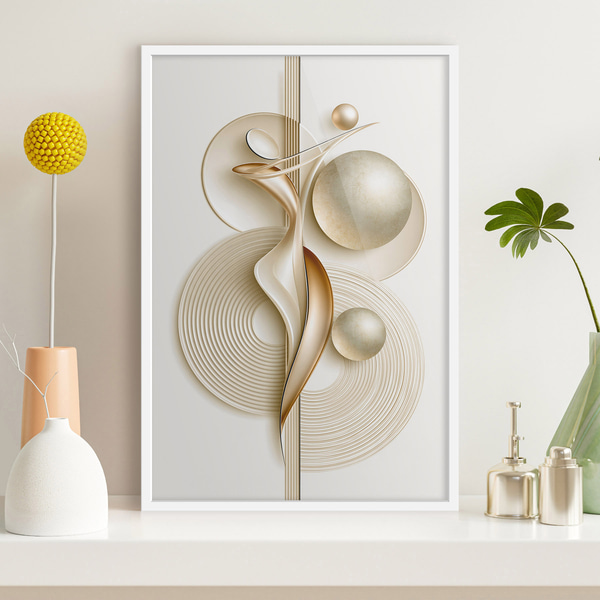 Plakāts Eleganta abstraktā figūra ar bumbiņām, Plakāti abstrakcija, f50859wh : Uwalls