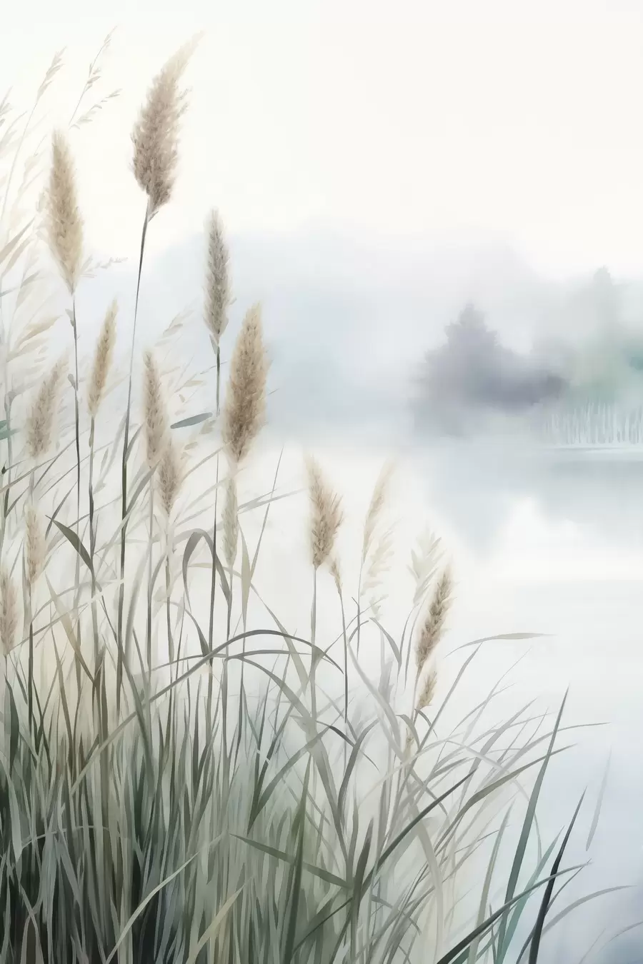 Fototapetes Augsta, pūkaina pampas zāle, miglaina, faktūriem bagāta ainava f50964
