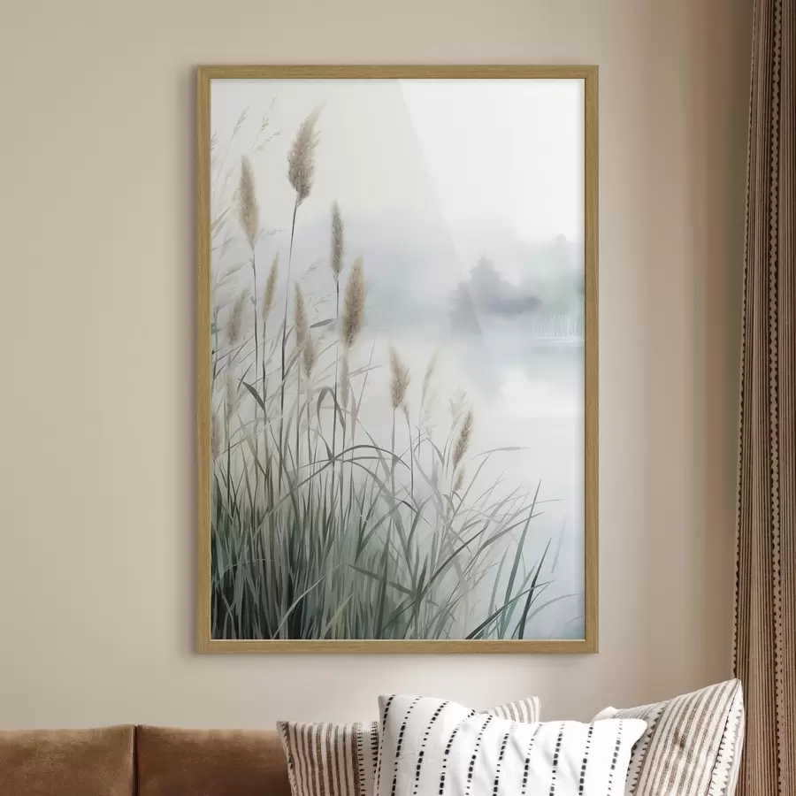 Fototapetes Augsta, pūkaina pampas zāle, miglaina, faktūriem bagāta ainava f50964