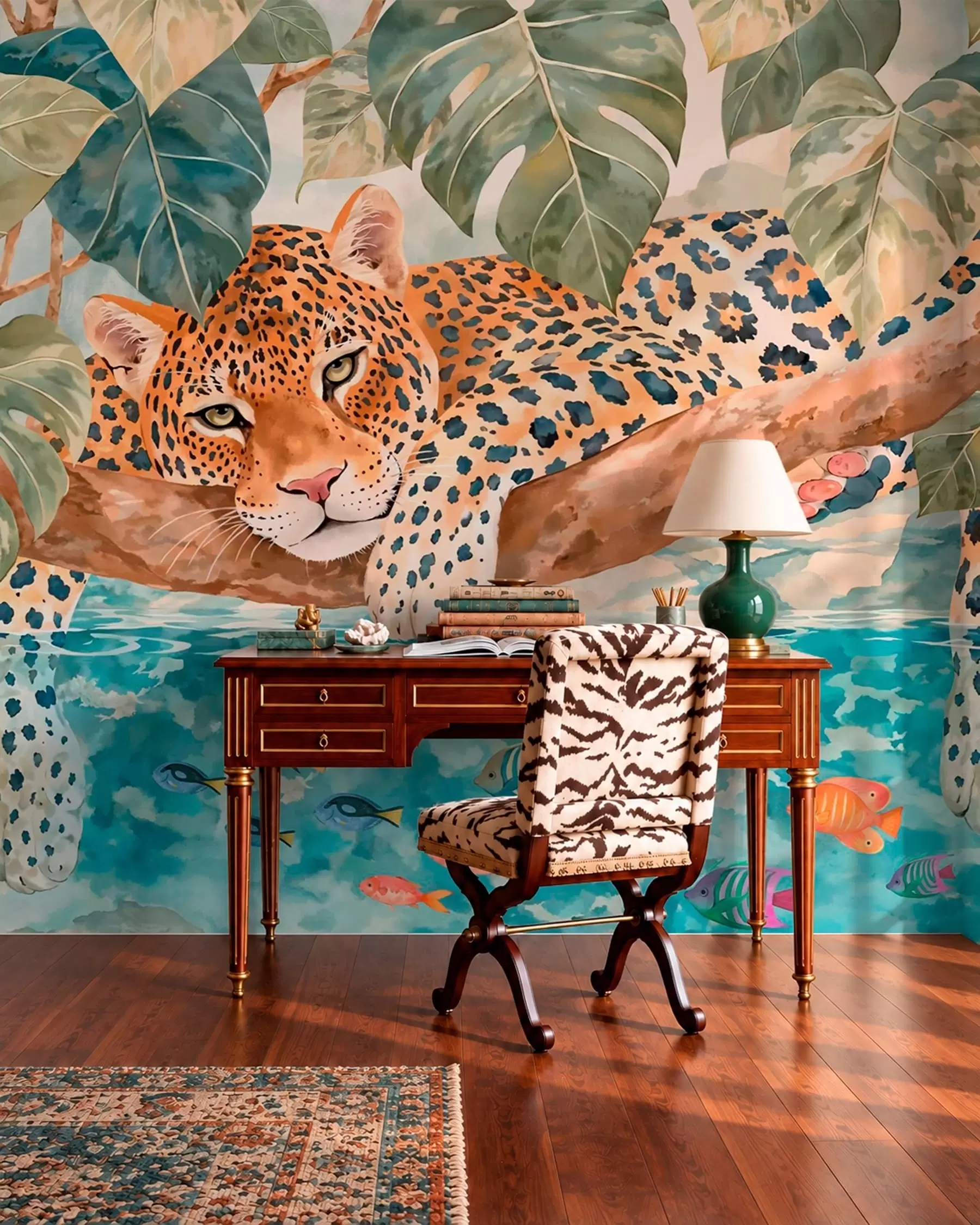 Fototapetes Leopards virs zila ūdens w05954