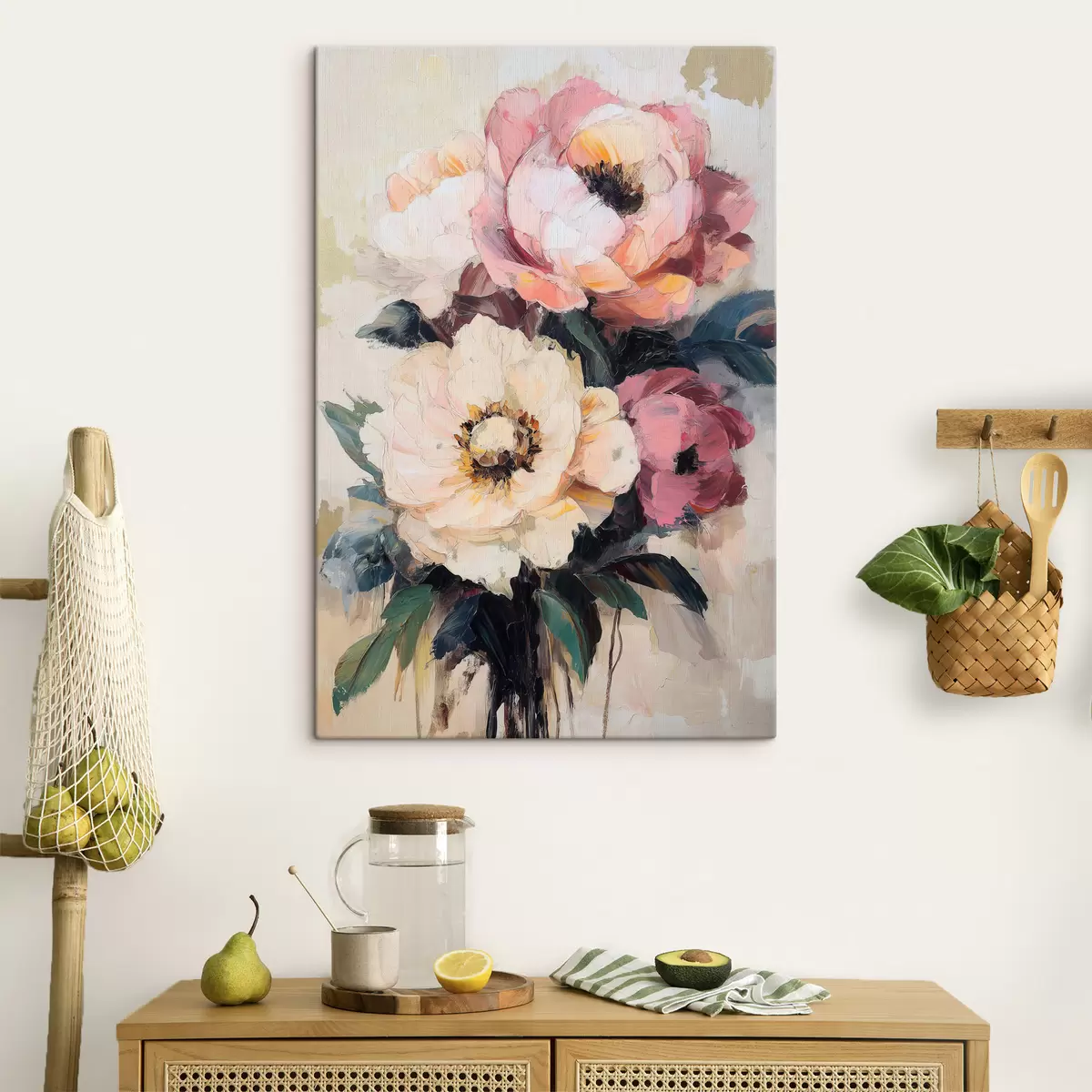 Glezna Rozā un krēmkrāsas peonijas s51007