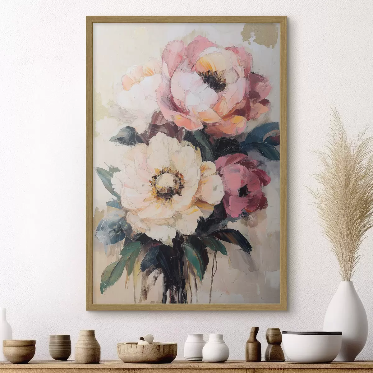Plakāts Rozā un krēmkrāsas peonijas f51007
