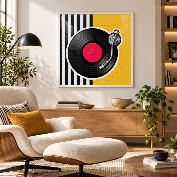 Plakāts Stilīgs vinilplašu atskaņotājs ar spilgtām krāsām, Plakāti mūzika, f50789wh : Uwalls