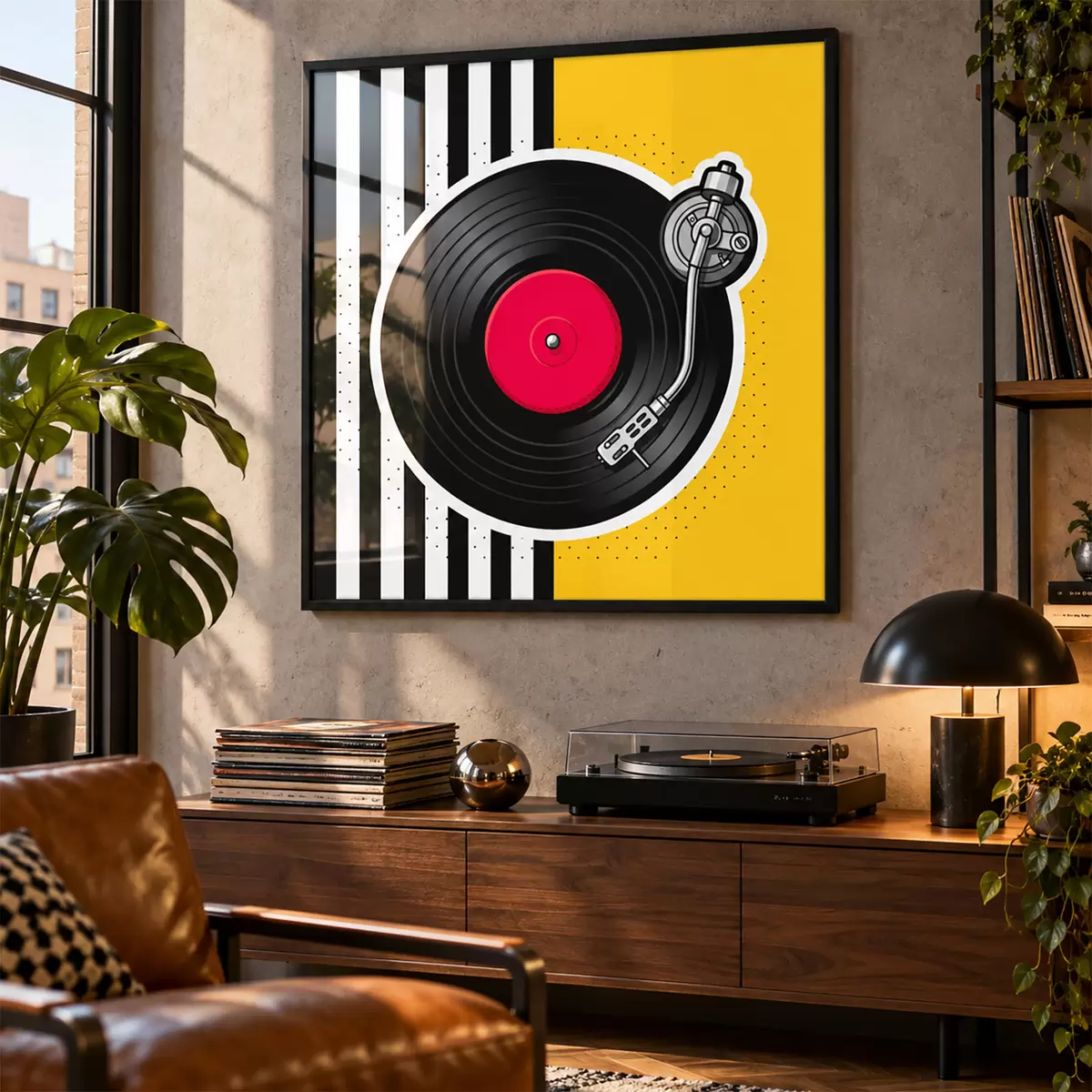 Plakāts Stilīgs vinilplašu atskaņotājs ar spilgtām krāsām f50789