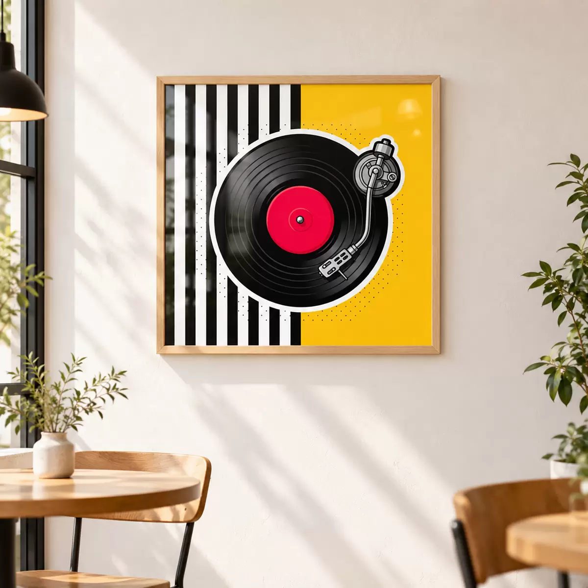 Plakāts Stilīgs vinilplašu atskaņotājs ar spilgtām krāsām f50789