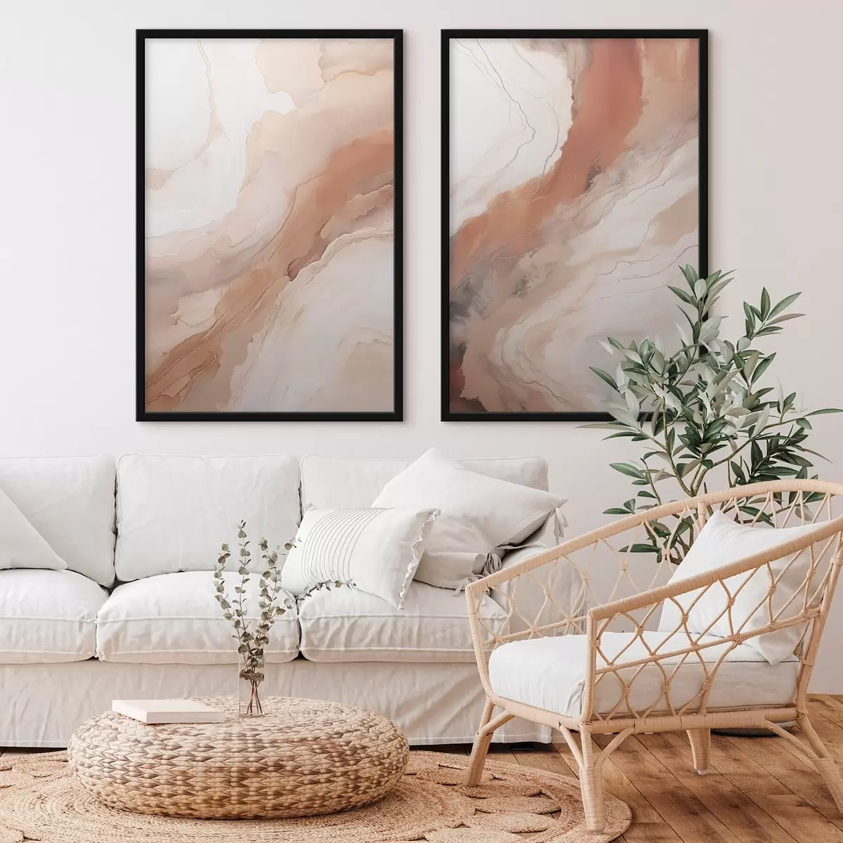 Plakāts Bēša un terakotas krāsas „Fluid Art“ slāņi d31089