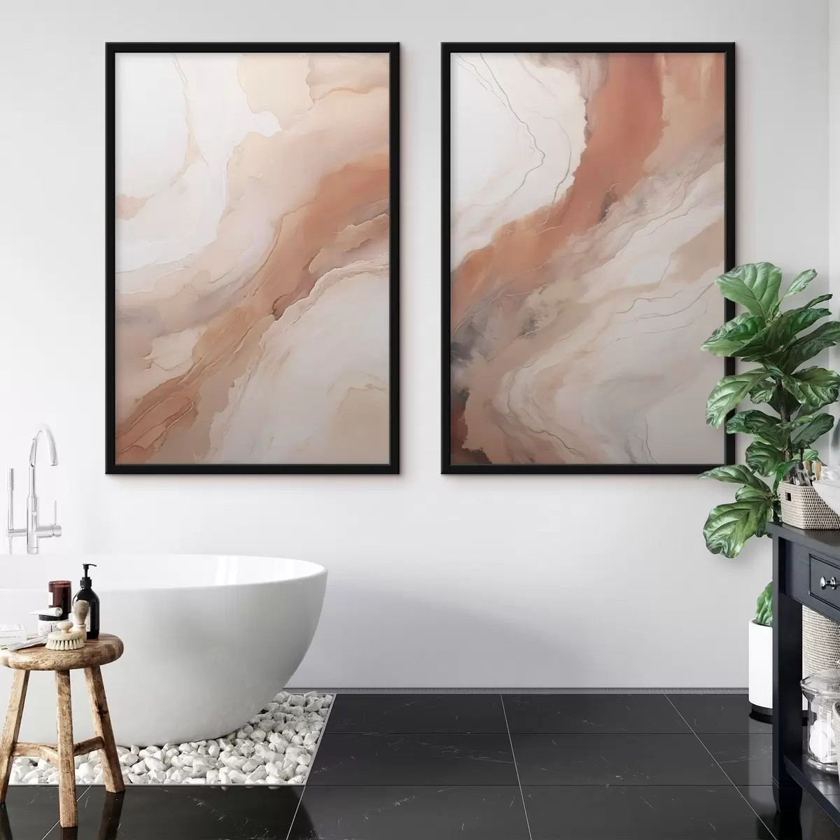 Plakāts Bēša un terakotas krāsas „Fluid Art“ slāņi d31089