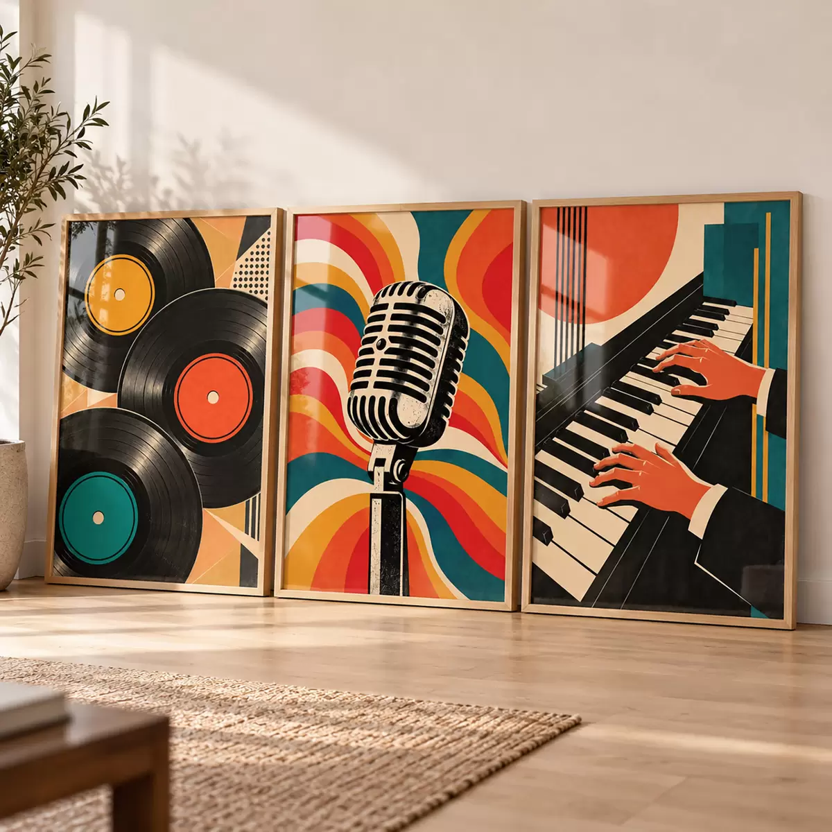 Plakāts Retro mūzikas motīvi spilgtās krāsās d31115