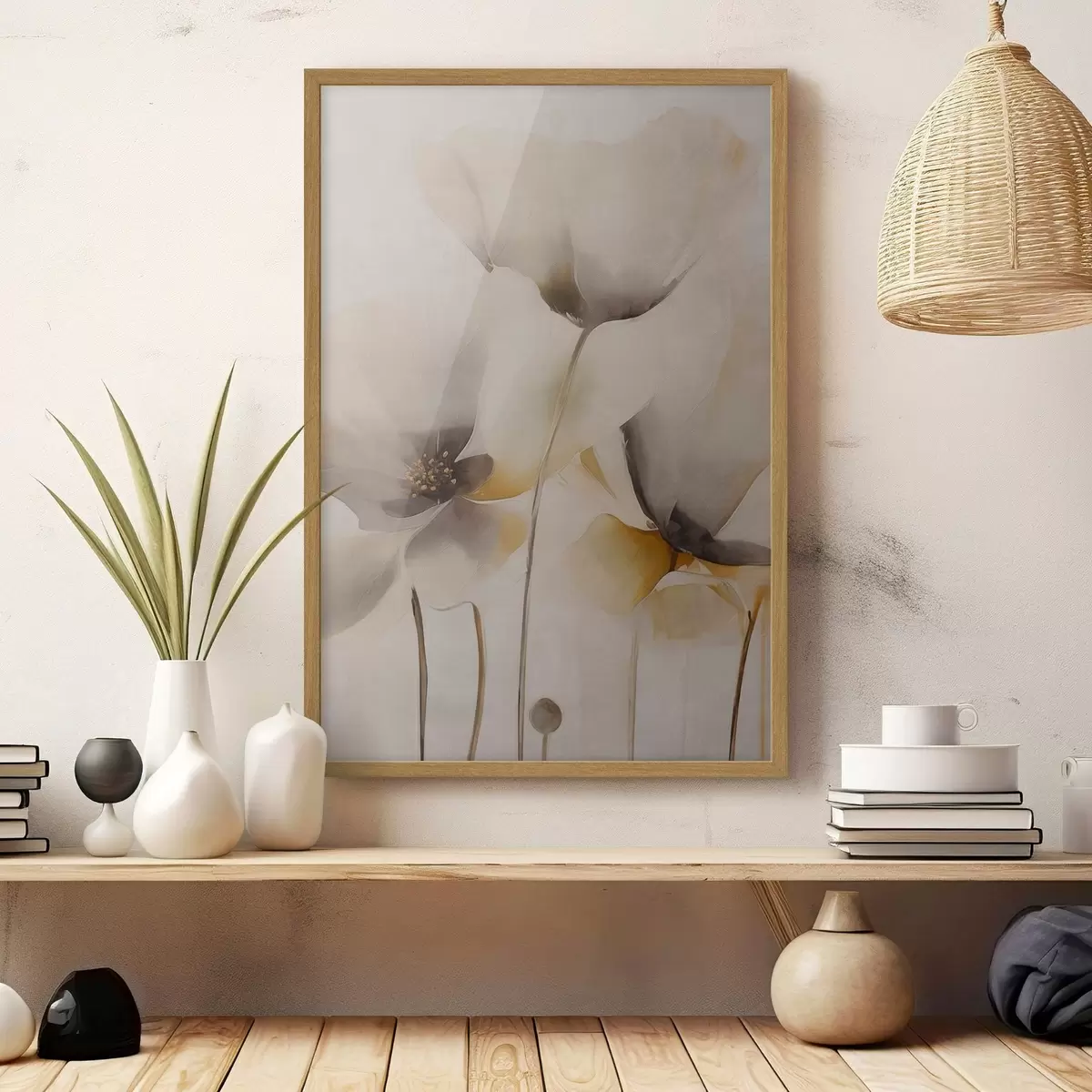 Plakāts Gaisīgi magones smilškrāsas toņos f51090