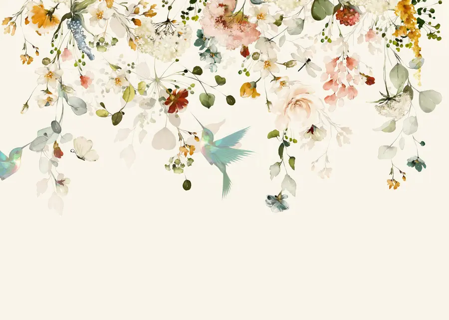 Fototapetes Ziedi un kolibri u59610