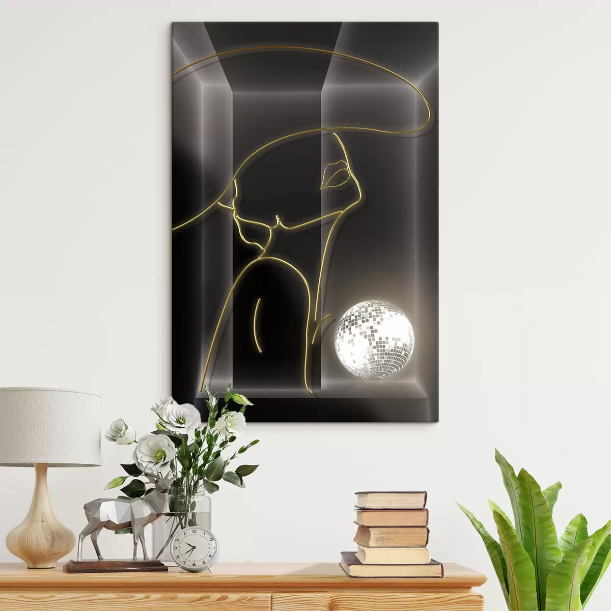 Glezna Sieviete cepurē uz mēness fona s01416