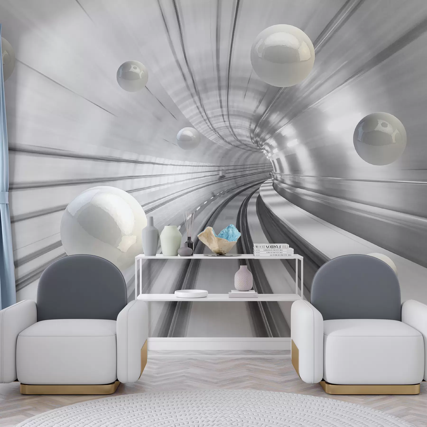 Fototapetes Tunelis ar spīdīgām lodītēm u17532