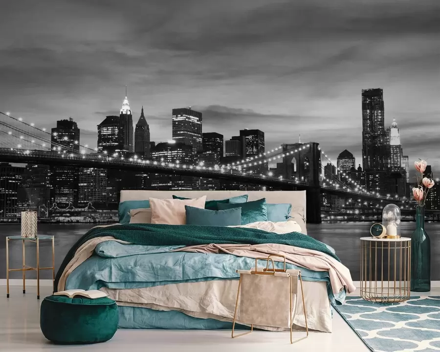 Fototapetes Pilsētas panorāma krēslas laikā melnbaltā krāsā u55510