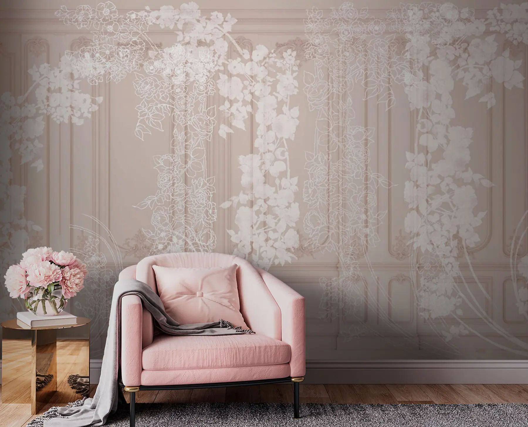 Fototapetes Klasiskā Buaseri siena ar baltiem ziediem u73533