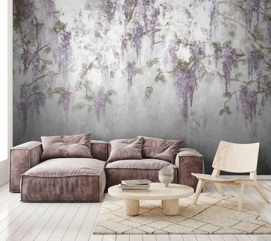 Fototapetes Piekaramie modernie grunge zari ar violetiem ziediem u73816