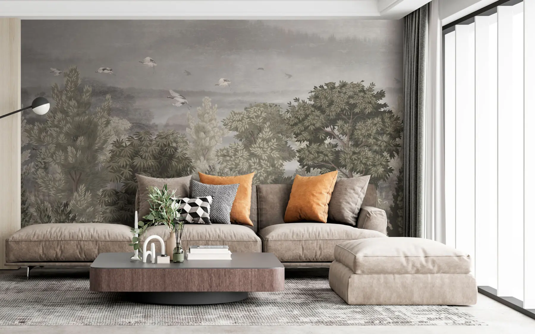 Fototapetes Dzērves lido virs meža u73553