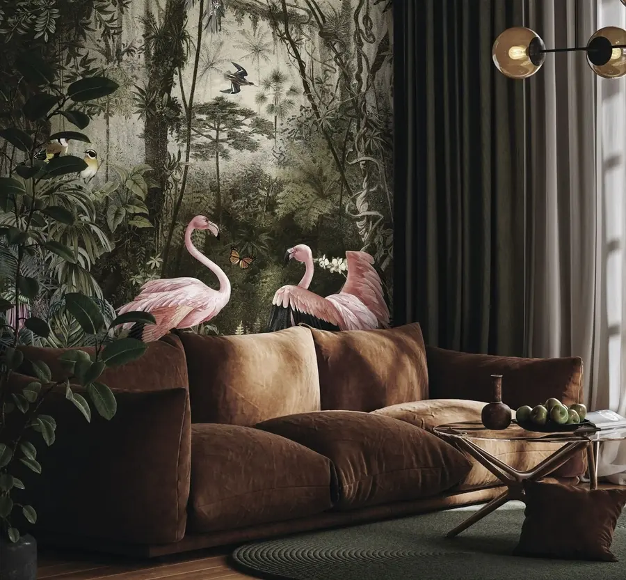 Fototapetes Tropu putni un flamingi džungļos u73568