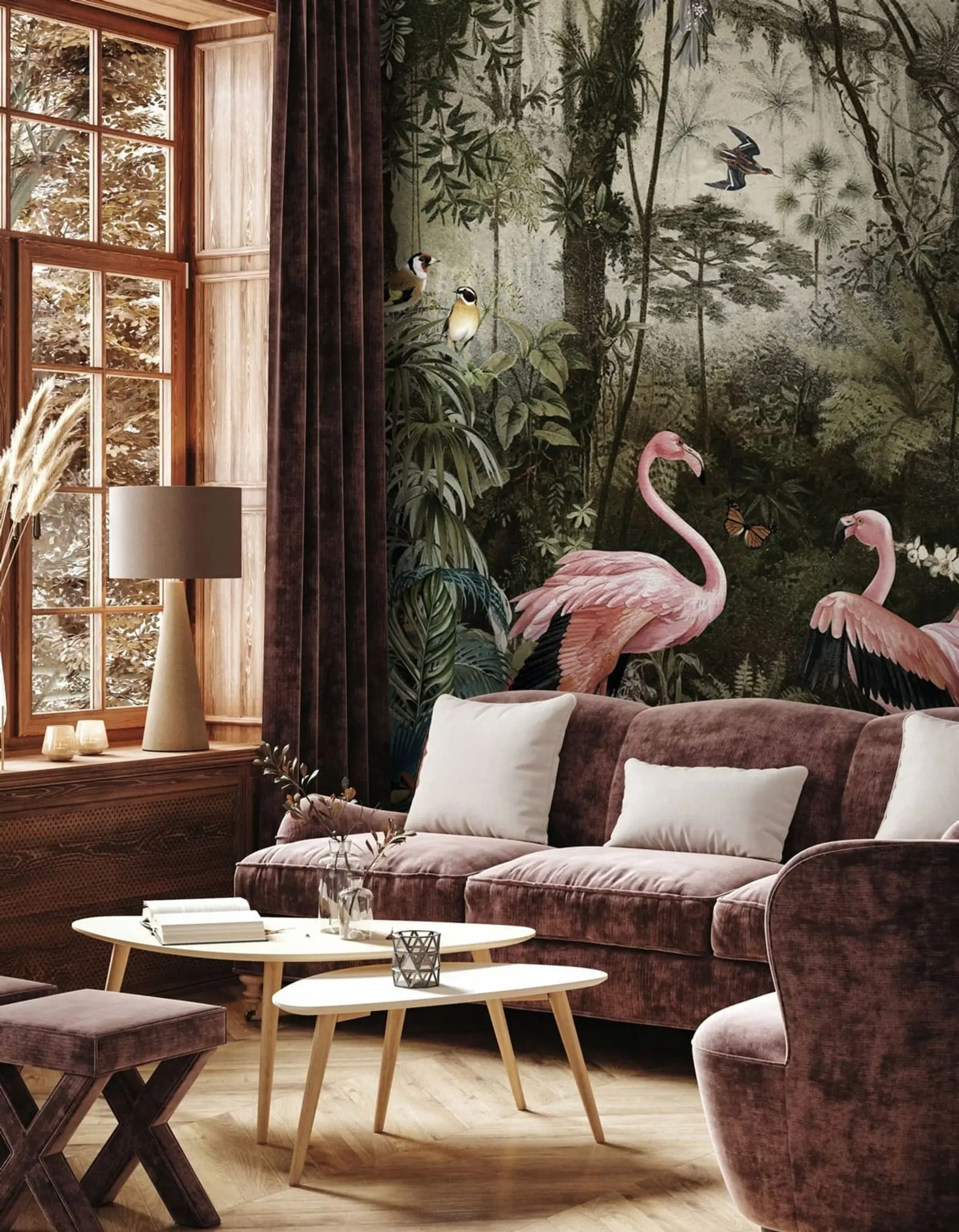 Fototapetes Tropu putni un flamingi džungļos u73568