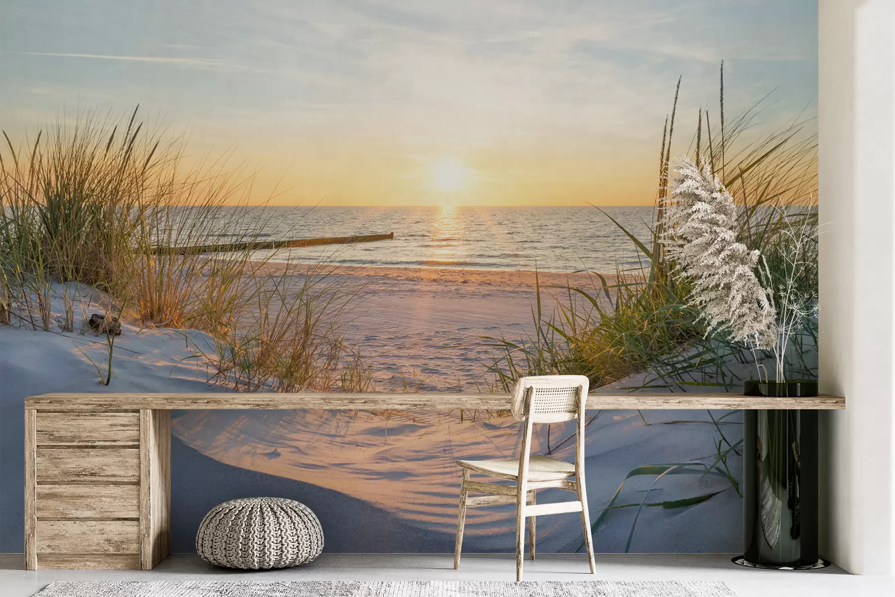 Fototapetes Foto/Panorāmas kāpu pludmale ar saulrietu u93577