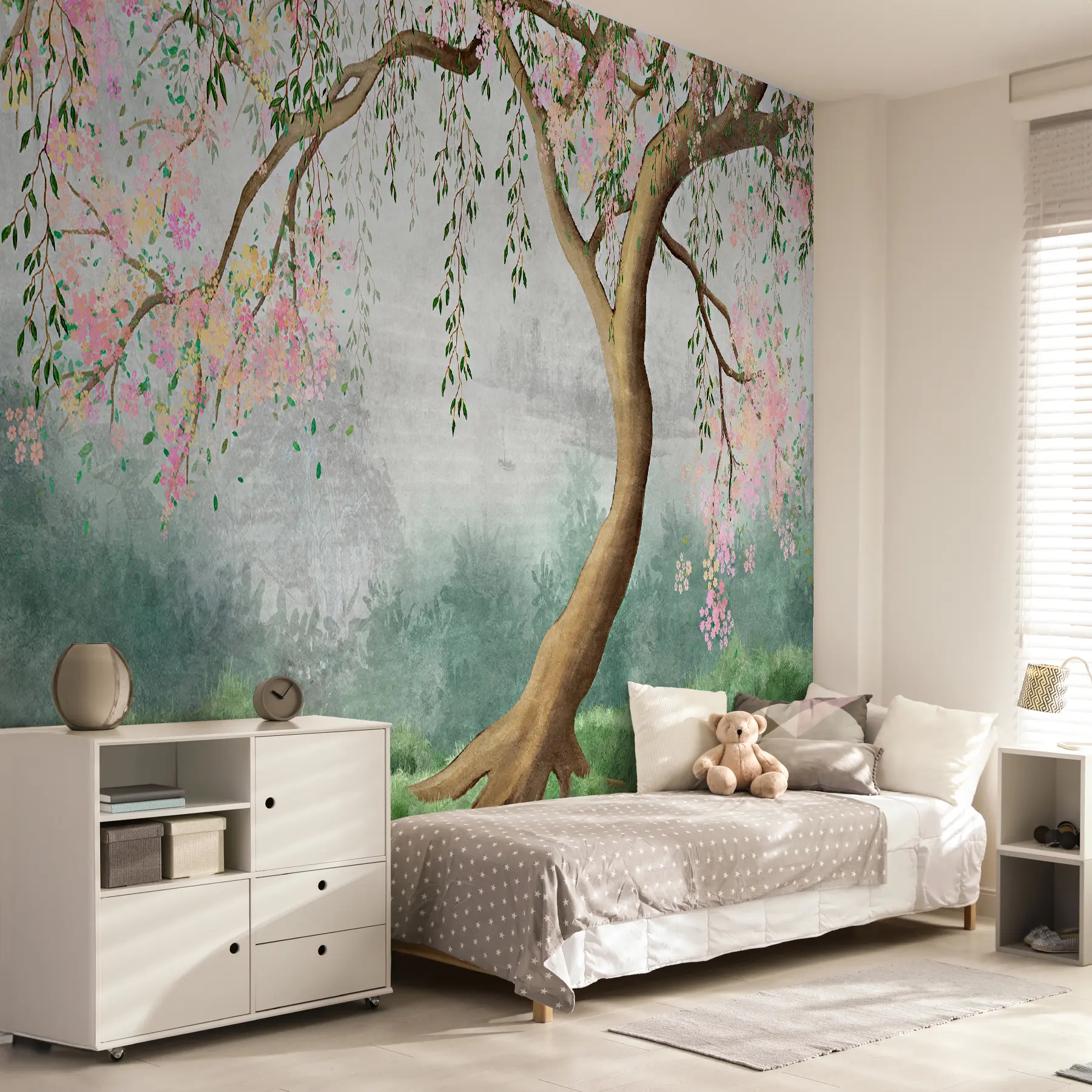 Fototapetes Ziedošs koks uz kalna u93587