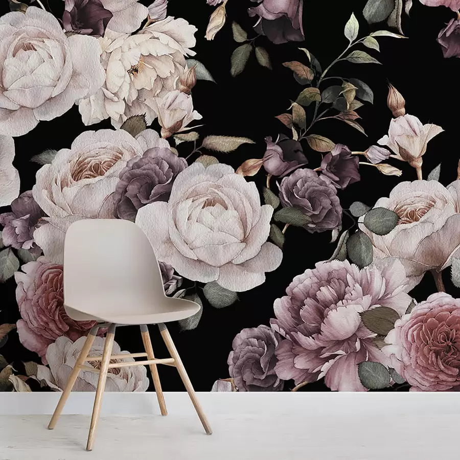 Fototapetes Rose tapetes vintage - ziedi violetā un rozā toņos - ideāli piemērots gultai un dzīvojamā istaba u93612