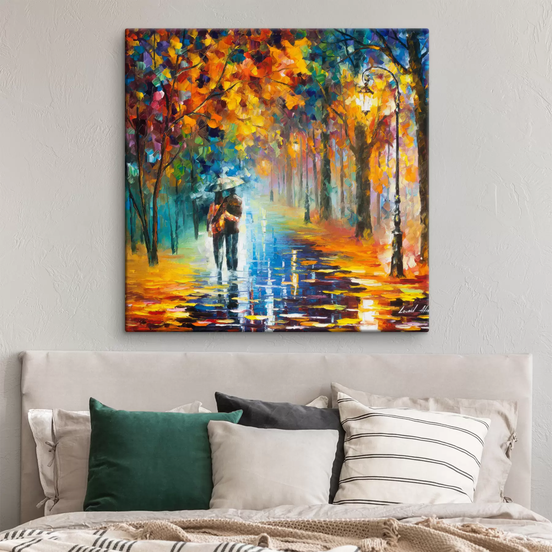 Glezna Pāris zem lietussarga, rudens s15186