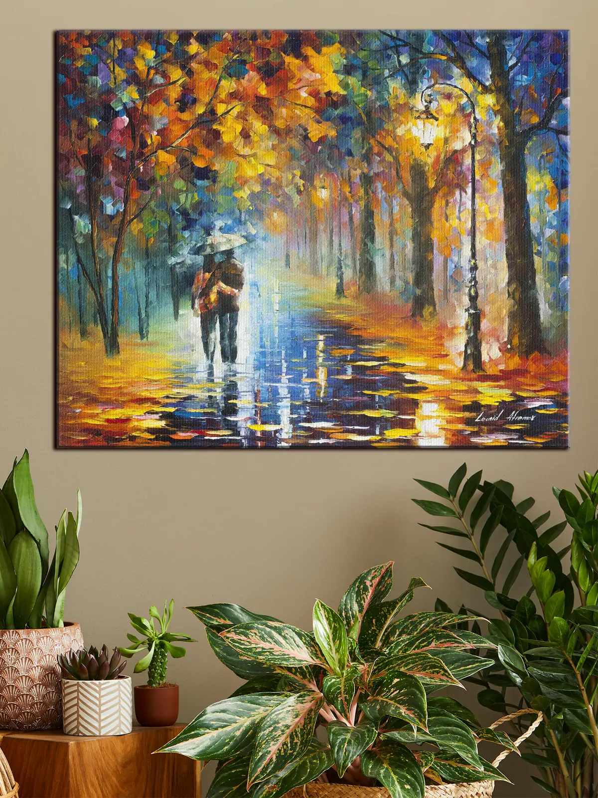 Glezna Pāris zem lietussarga, rudens s15186