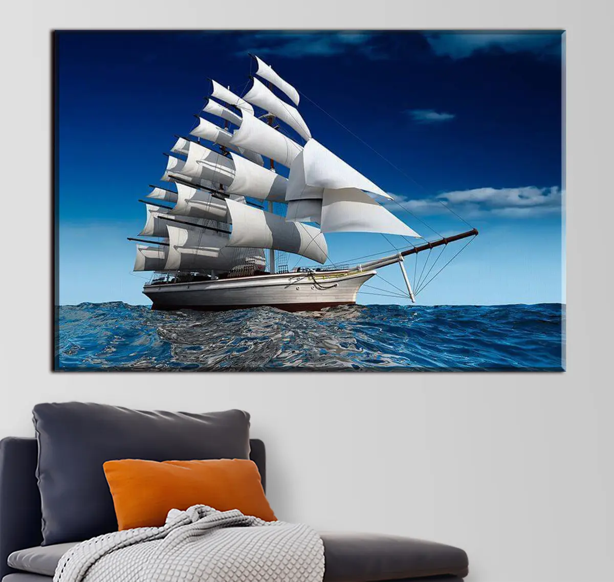 Glezna Ūdens, laiva un debesis s18347