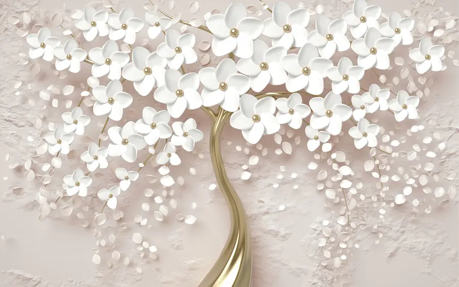 Fototapetes Ziedošs koks ar lieliem ziediem rozā toņos u37065v3