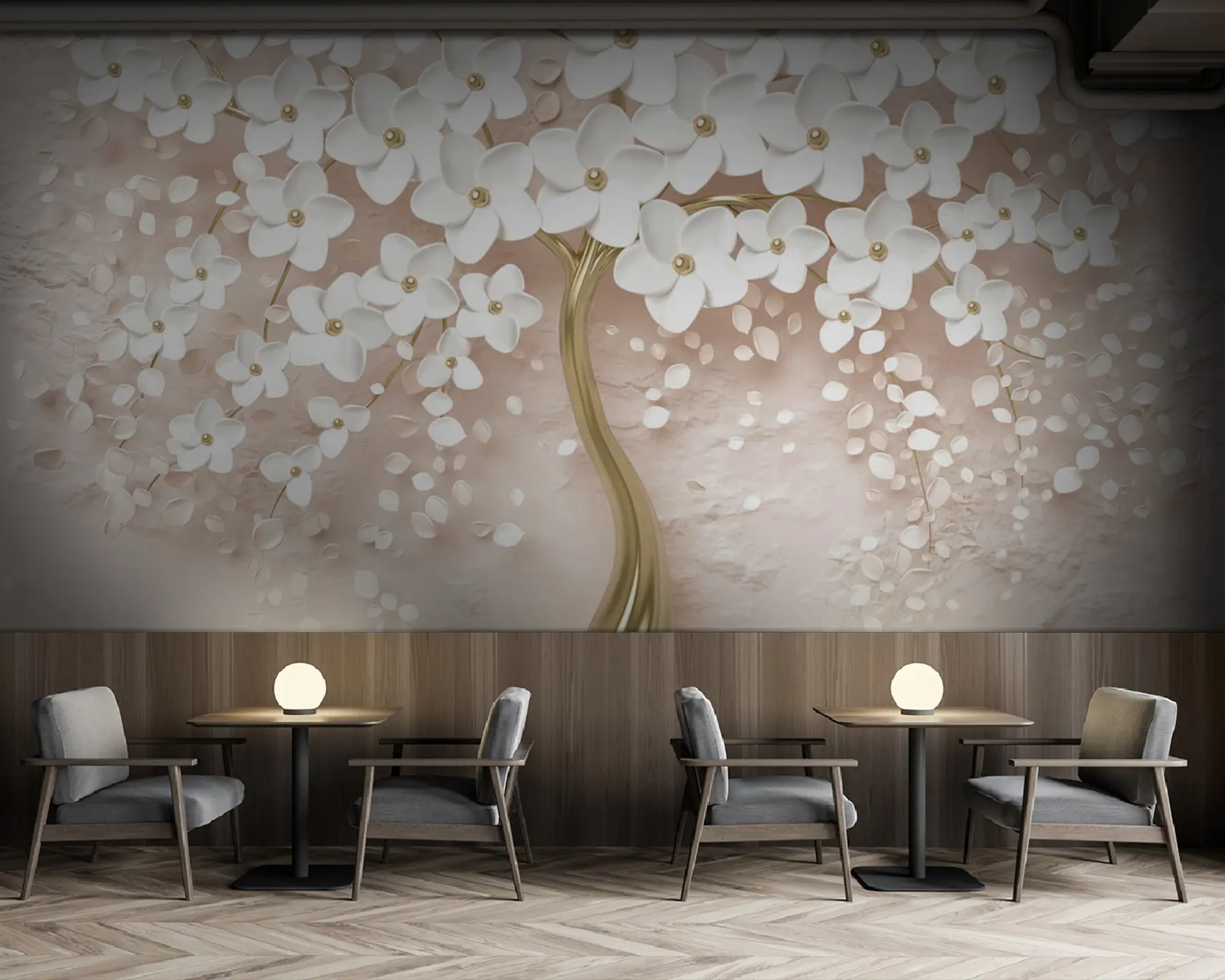 Fototapetes Ziedošs koks ar lieliem ziediem rozā toņos u37065v3