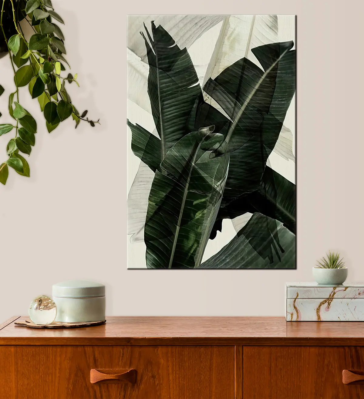 Glezna Augs, sauszemes augs un banāna lapa s21747