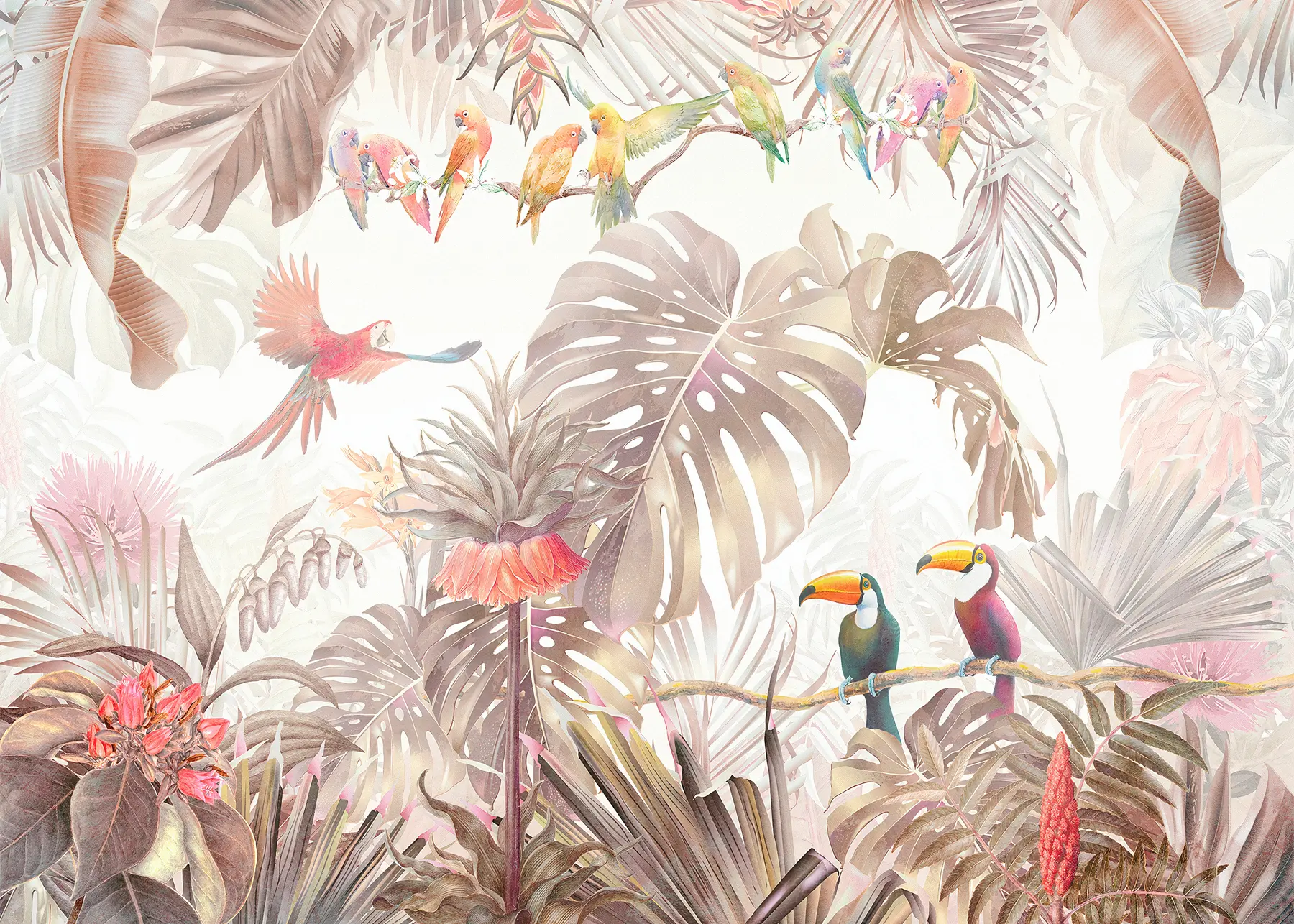 Fototapetes Spilgti putni un papagaiļi tropos u74490