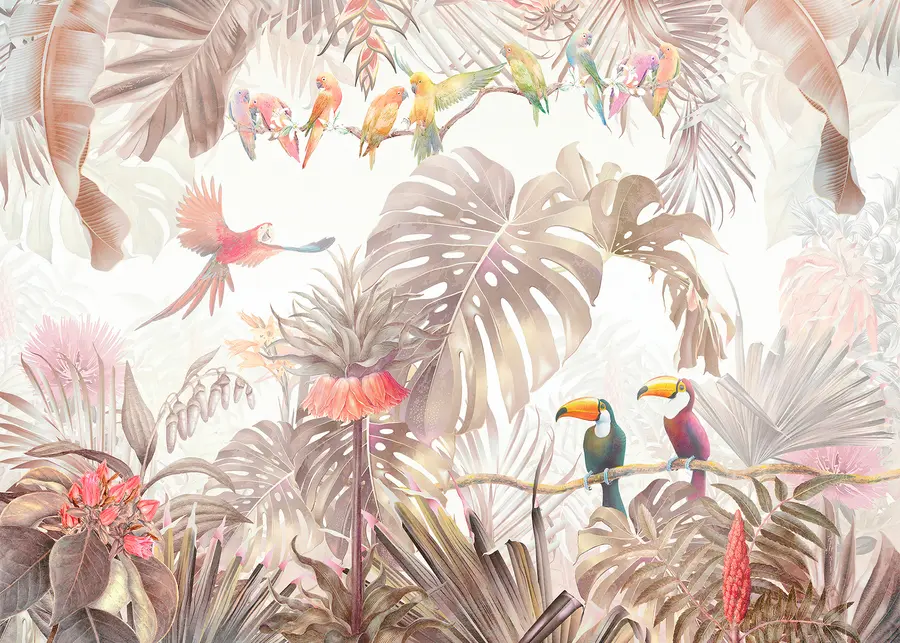 Fototapetes Spilgti putni un papagaiļi tropos u74490