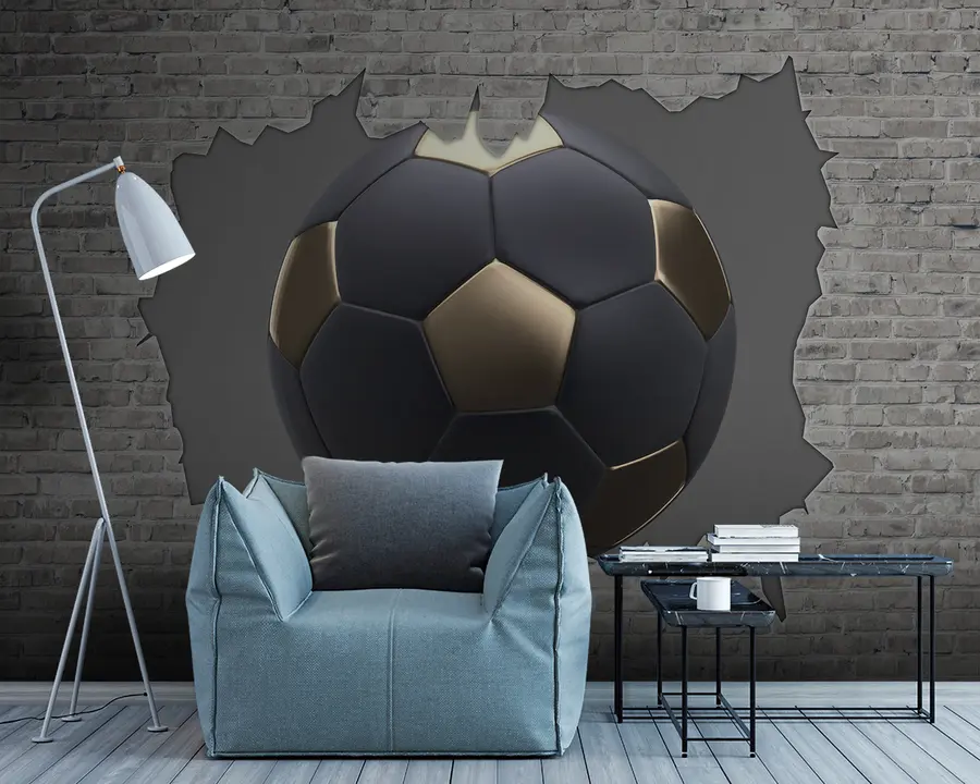 Fototapetes Futbola bumba uz ķieģeļu sienas fona u94058