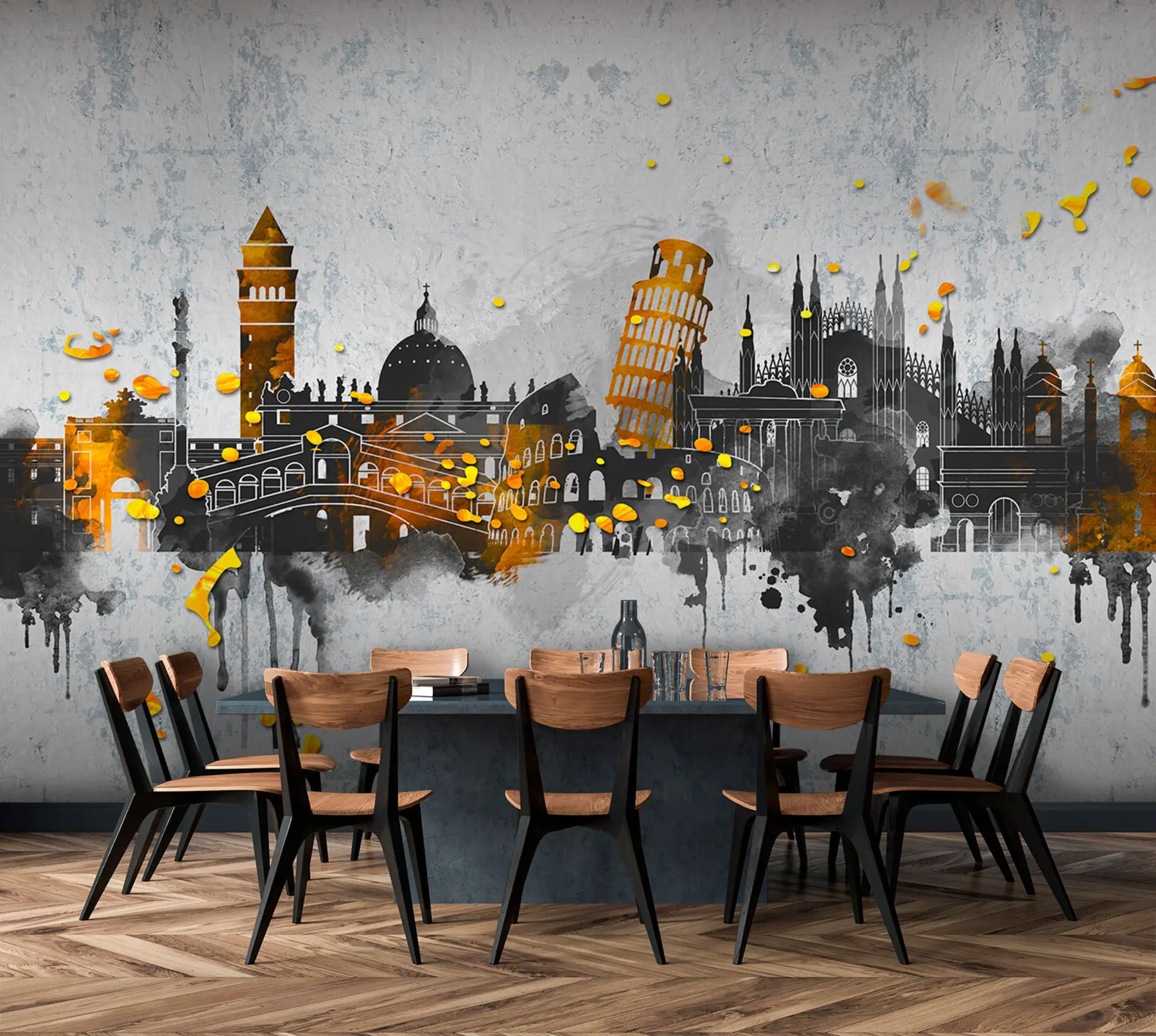 Fototapetes Tumši slavenu pilsētu apskates objektu silueti u74881