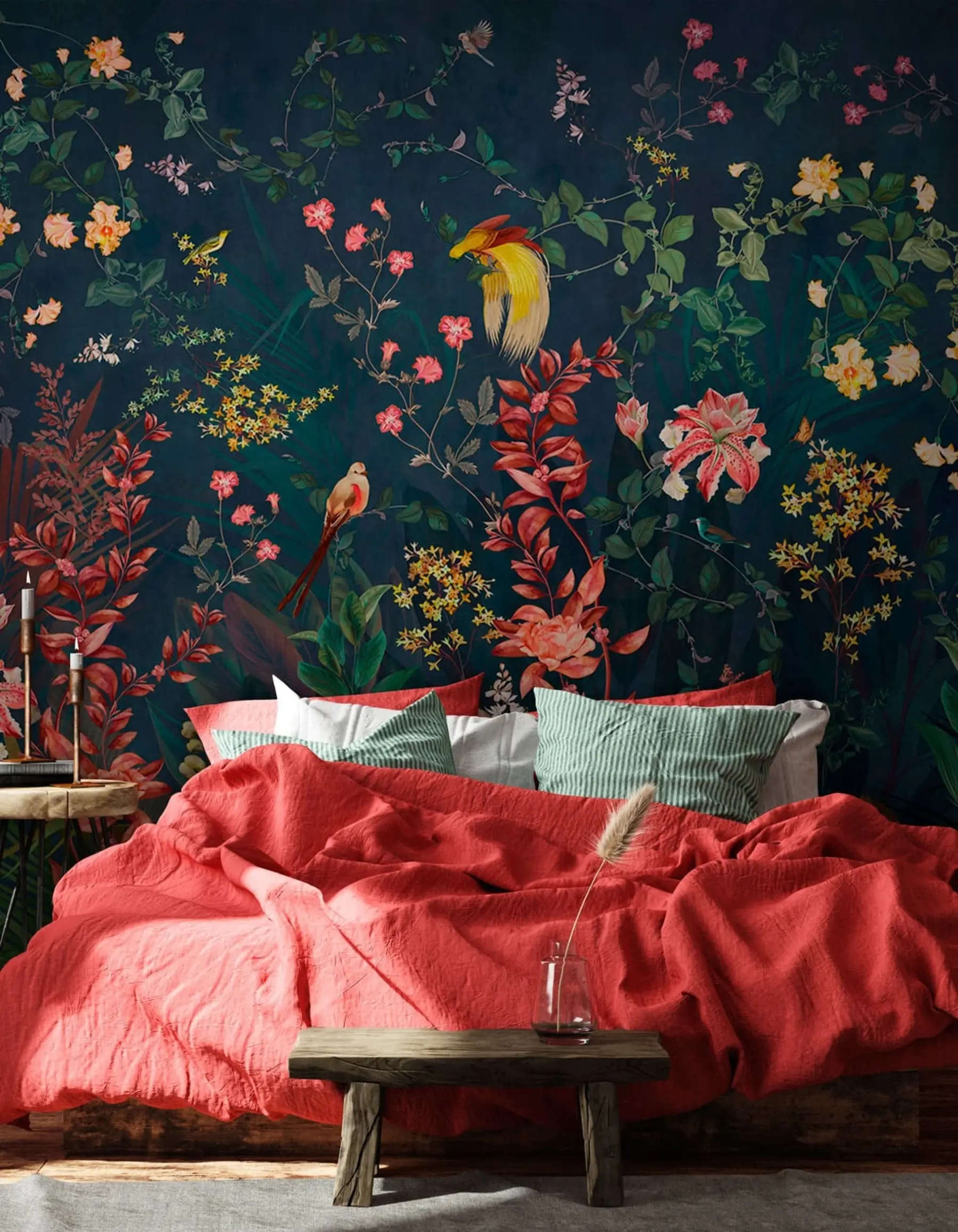 Fototapetes Spilgti zari un putni chinoiserie stilā u74744