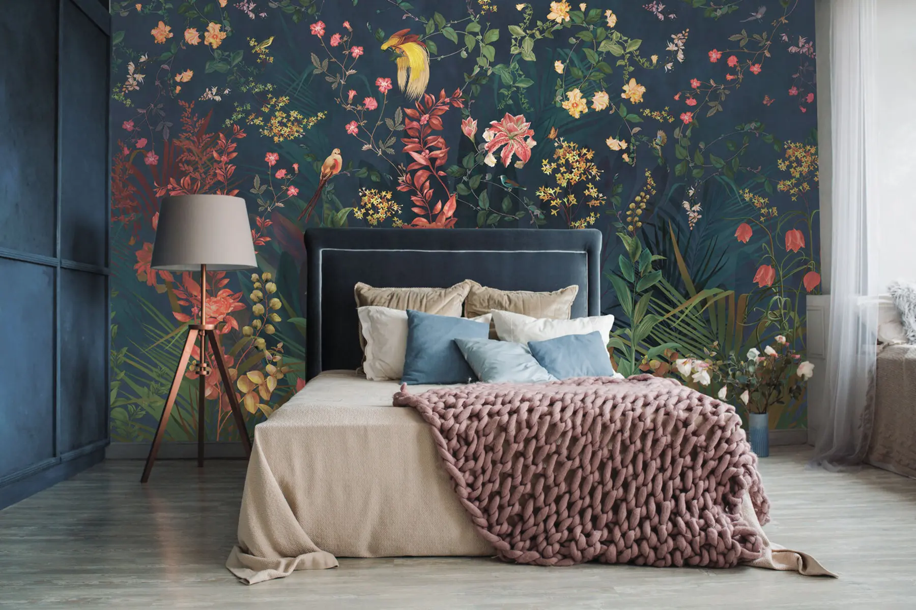 Fototapetes Spilgti zari un putni chinoiserie stilā u74744