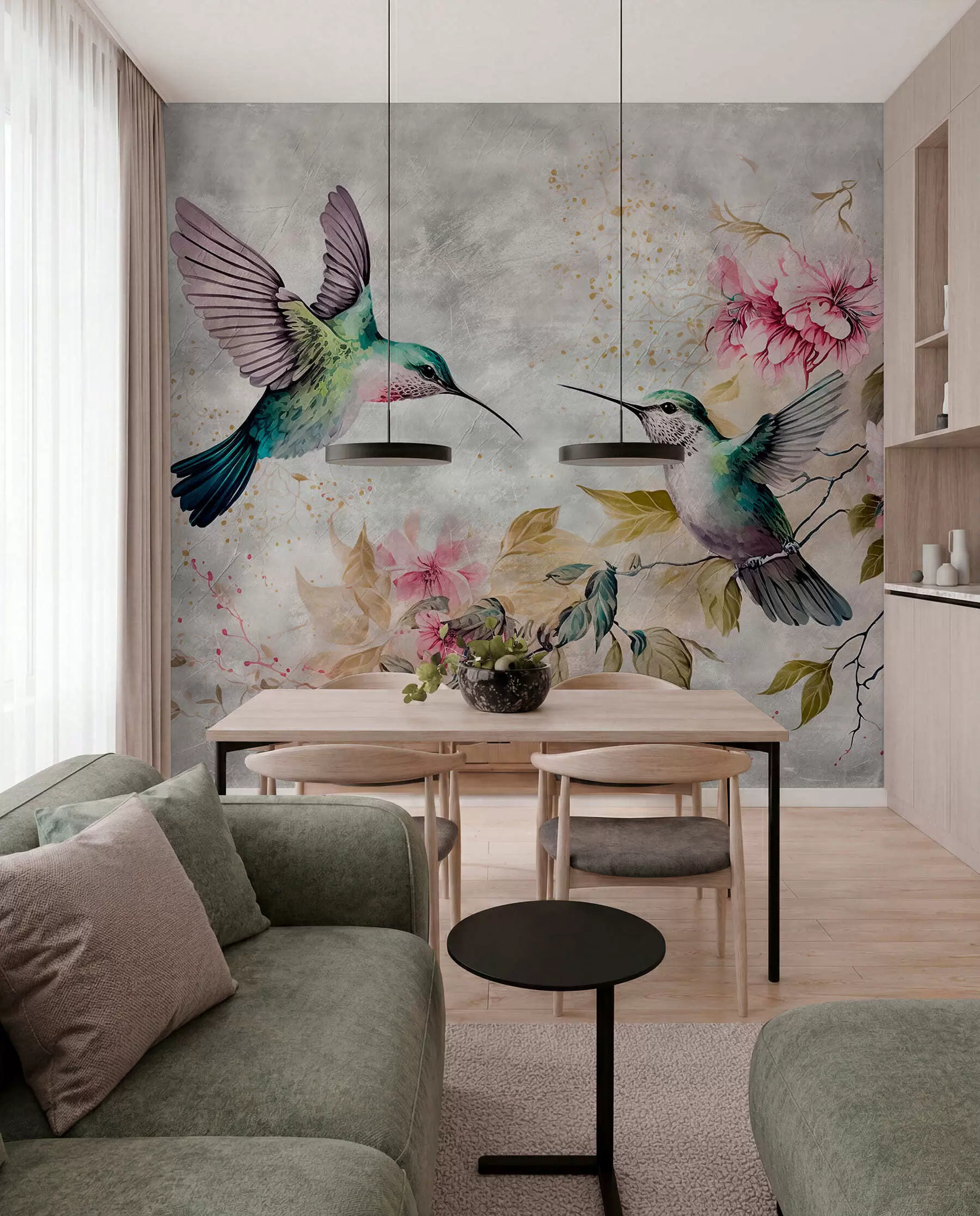 Fototapetes Akvareļu kolibri uz zara u93994